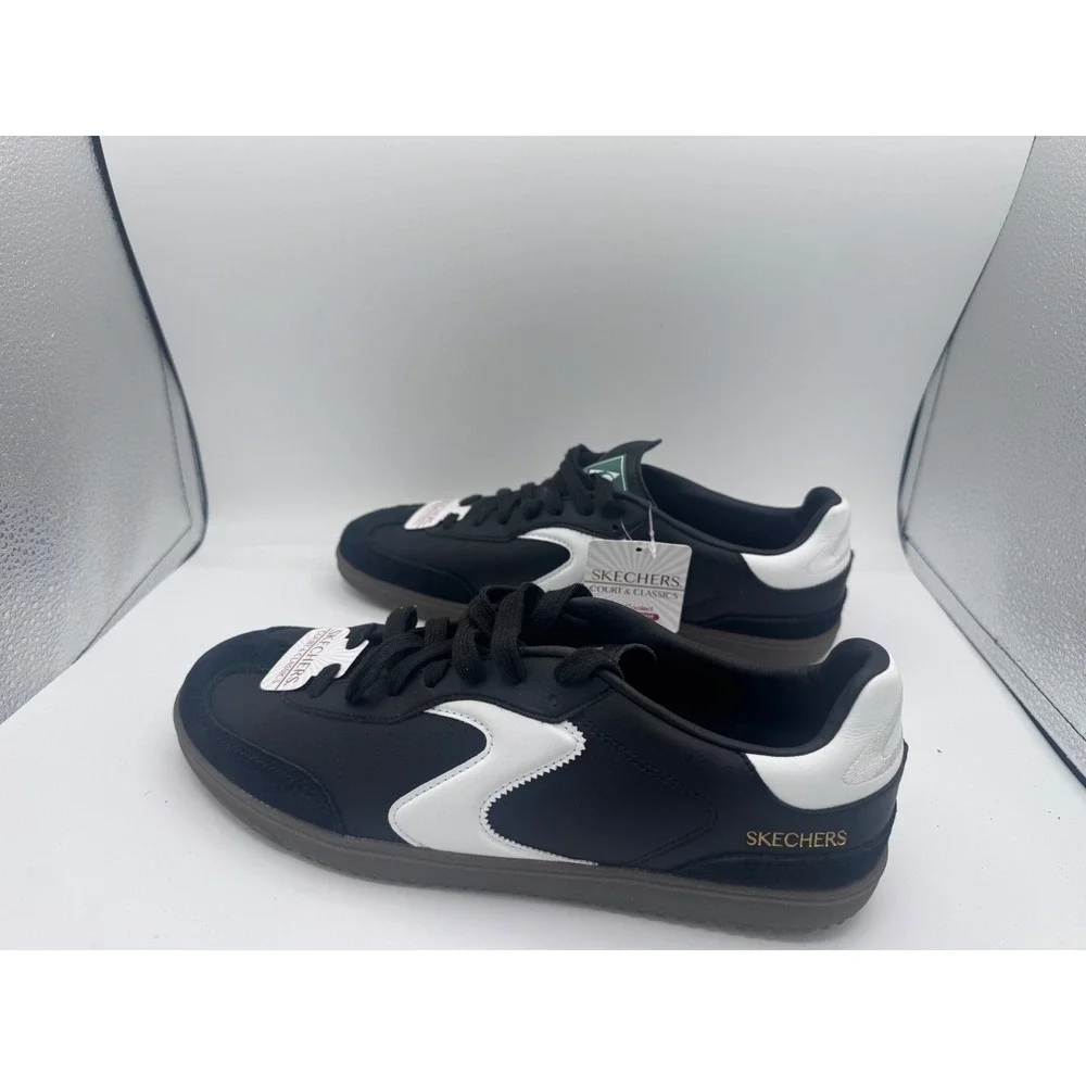 Skechers Court & Classics 254150 BKW Mens 9.5 Black White Leather Sneakers